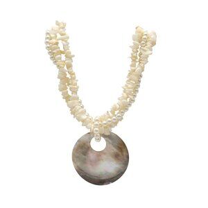 Natural Shell Faux Pearl Multi-Strand Necklace With Round Shell Pendant
